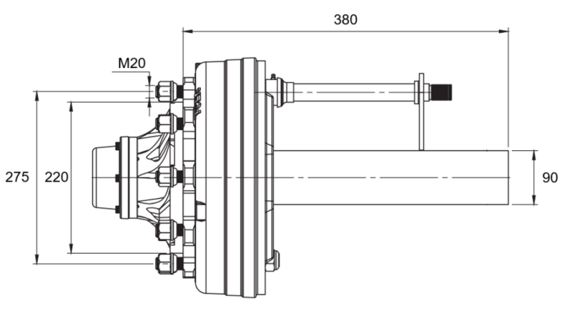 HALVAXEL MED BROMSAR - 5000 kg (8 SKRUVAR) - 380 mm