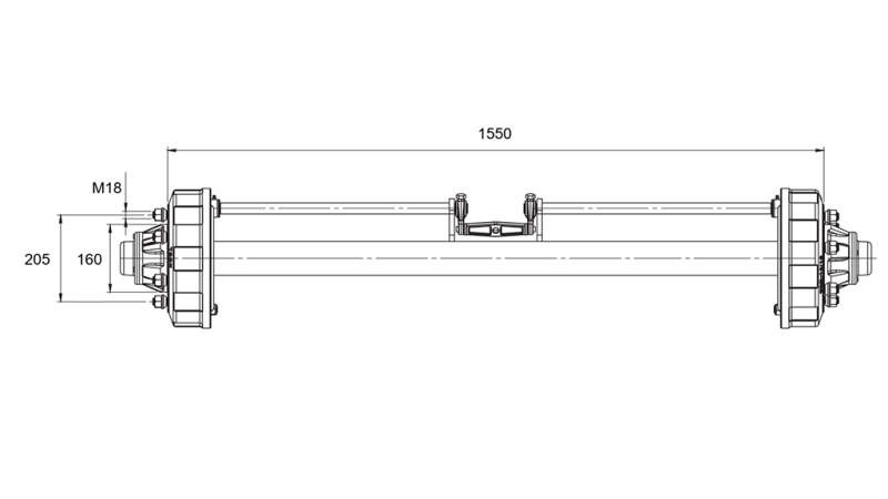 AXEL FÖR SLÄPVAGN MED BROMSAR (6 SKRUVAR) - 3800 kg - 1550 mm