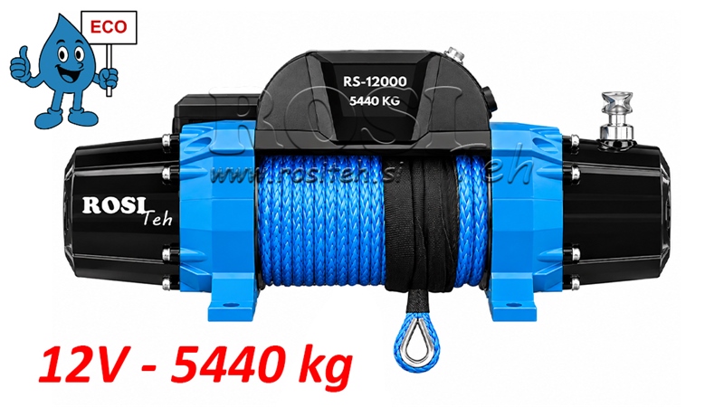 12 V ELEKTRISK VINSCH RS-12000 - 5440 kg - SYNTETISKT REP - ECO