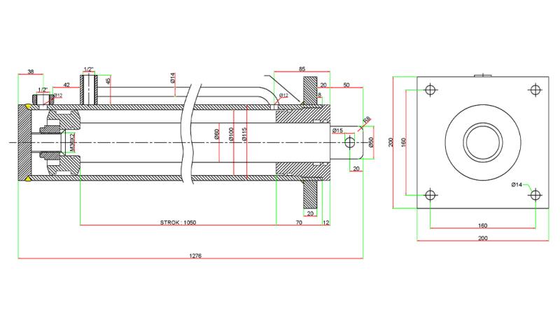 HYDRAULCYLINDER FÖR VEDKLYV MED MONTERINGSPLATTA100/60-1050 - ÖVRE ANSLUTNING