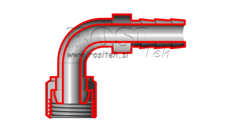 HYDRAULISK HONKONTAKT 1 VINKEL 90° FÖR GUMMISLANG Φ 19-20