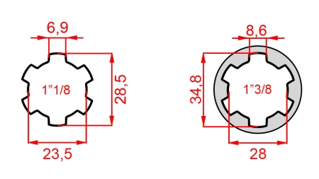 KARDANO ADAPTERIS SU KAIŠČIU IŠ 1-3/8 Į 1-1/8 (150 mm)