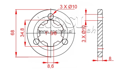 ADAPTER KARDANA Z KOŁNIERZEM 3 OTWORY I SWORZEŃ 1-3/8 (80 mm)