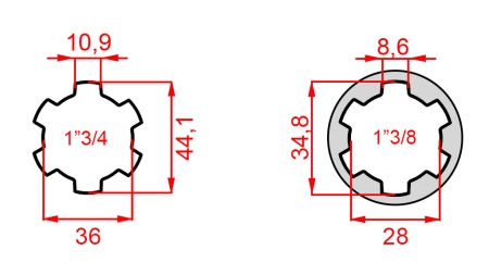 ZAPFWELLENADAPTER MIT BOLZEN VON 1-3/8 AUF 1-3/4 (165 mm)