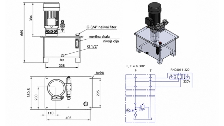 MINI HIDRAULIČNI AGREGAT 380V AC (4 kW) - 8 cc - 12 lit/min - tank 25 lit