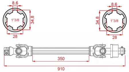 ECO KARDANAKSEL 910mm 30-75HP MED FRIHJULSKOBLING