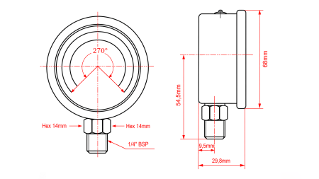 MANOMETER DN63 VERTICAL 0 - 10 BAR - 1/4