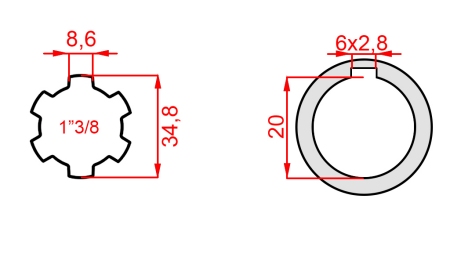 KARDANO ADAPTERIS 1-3/8 - SKYLĖ fi 20 mm (145 mm)