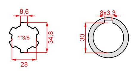 KARDANO ADAPTERIS 1-3/8 - SKYLĖ fi 30 mm (145 mm)