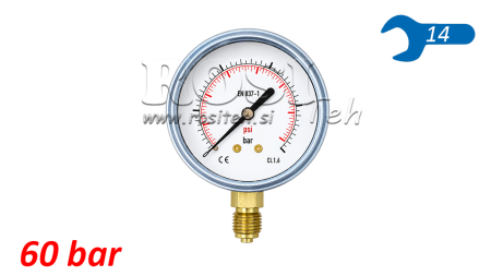 MANOMETER DN63 VERTIKAL 0 - 60 BAR - 1/4
