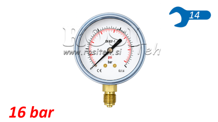 MANOMETER DN63 VERTIKAL 0 - 16 BAR - 1/4