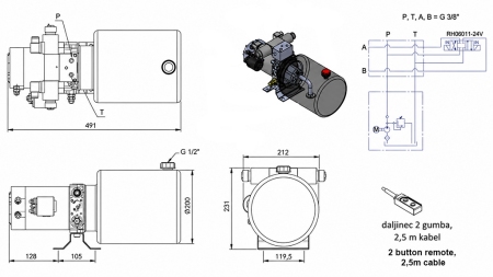 MINI HYDRAULIKAGGREGAT 24V DC - 2.2kW = 2.1cc - 8 lit - bidirektionell enhet (metall)
