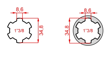 KARDĀNA ADAPTERIS NO 1-3/8 UZ 1-3/8 (150 mm)