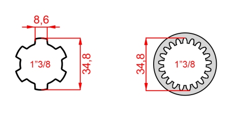 KARDĀNA ADAPTERIS NO 1-3/8 (21 RIEVA) UZ 1-3/8 (150 mm)