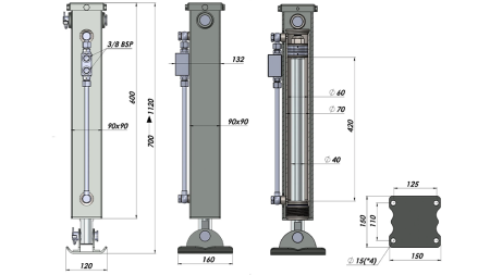 DUBBELVERKANDE HYDRAULISKT STÖDBEN (90x90x700 mm) - SLAG 420 mm - 2.500 kg