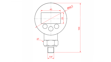 DIGITAL MANOMETER DN63 VERTIKAL 0 - 600 BAR - 1/4