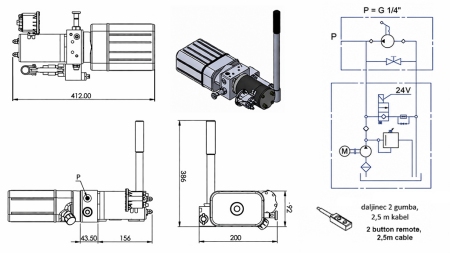 MINI HYDRAULIKAGGREGAT 24V DC - 0,8kW = 0,5cc - 1,5 lit - Einfachwirkende Funktion (PVCgehäuse)
