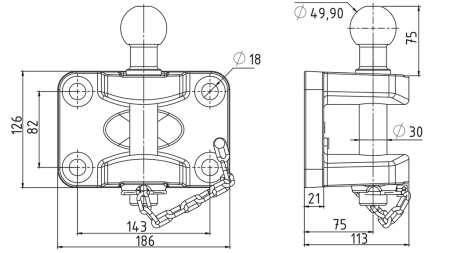 MONTERINGSKOPPLING MED KULA FÖR BILSLÄP
