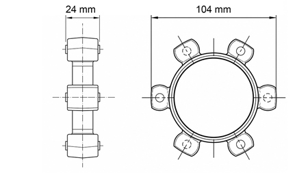 STJÄRNKOPPLING FÖR GUMMIINSATS ND43-ND44 (104mm)