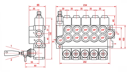 HYDRAULISK MANUELL VENTIL – 5-SEKTIONS RIKTNINGSVENTIL 5xR40 ECO