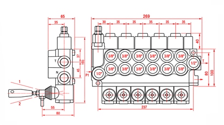 HYDRAULISK MANUELL VENTIL – 6-SEKTIONS RIKTNINGSVENTIL 6xR40 ECO