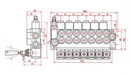 HYDRAULISK MANUELL VENTIL – 7-SEKTIONS RIKTNINGSVENTIL 7xR40 ECO