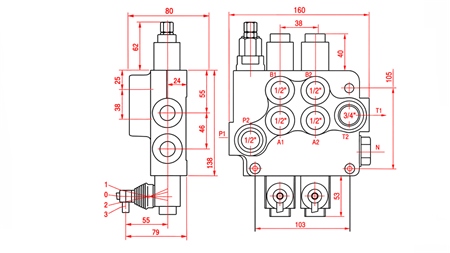 HYDRAULISK MANUELL VENTIL – 2-SEKTIONS RIKTNINGSVENTIL 2xR80 ECO