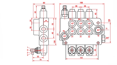 HYDRAULISK MANUELL VENTIL – 3-SEKTIONS RIKTNINGSVENTIL 3xR80 ECO