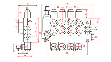 HYDRAULISK MANUELL VENTIL – 4-SEKTIONS RIKTNINGSVENTIL 4xR80 ECO