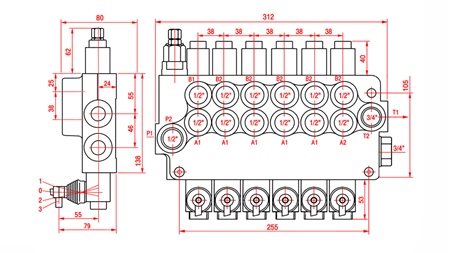 HYDRAULISK MANUELL VENTIL – 6-SEKTIONS RIKTNINGSVENTIL 6xR80 ECO