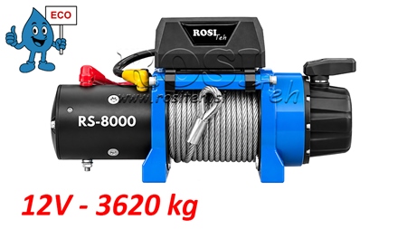 12 V ELEKTRISK VINSCH RS-8000 - 3620 KG - STÅLVAJER - ECO
