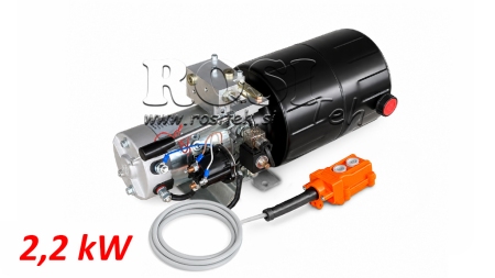 MINI HYDRAULIKAGGREGAT 24V DC - 2.2kW = 2.1cc - 8 liter - enfasig enhet MED MANUELL PUMP