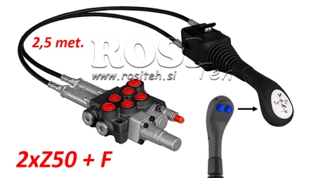 JOYSTICK 2x KNAPP - BOWDENKABEL 2,5 m + HYDRAULISK VENTIL 2xZ50 + FLYTLÄGE