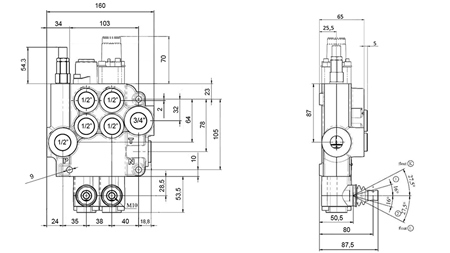 MANUELL HYDRAULISK VENTIL MONOBLOCK 2xZ80 + FLYTLÄGE