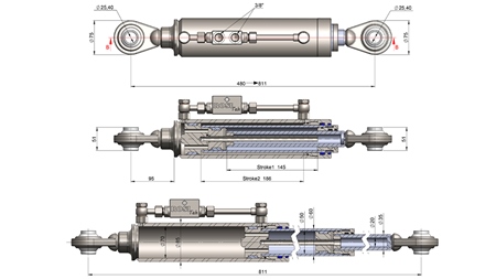 TELESKOPISK HYDRAULISK TOPPSTÅNG - STANDARD - CAT. 2 (45-95 HP) - 480-811 mm (25,4/25,4 mm)