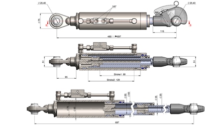 TELESKOPISK HYDRAULISK TOPPSTÅNG - AUTOMATISK - CAT. 2 (45-95 HP) - 480-697 mm (25,4 mm)