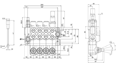 MANUELL HYDRAULISK VENTIL MONOBLOCK 4xZ50 + FLYTLÄGE
