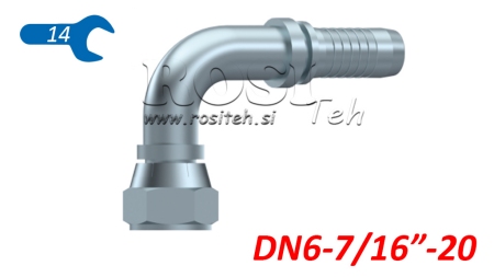 HYDRAULISK TILKOBLING DKJ JIC74° HUNN BEND 90° DN6-7/16-20