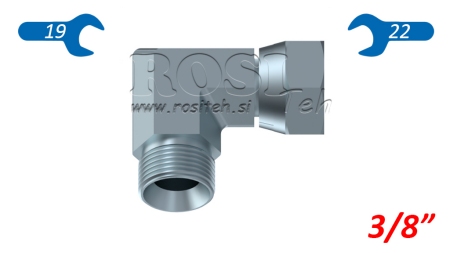 HYDRAULISK VINKEL 90° BSP KORT SVIVELMUTTER-HAN 3/8