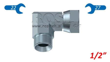 HYDRAULISK VINKEL 90° BSP KORT SVIVELMUTTER-HAN 1/2