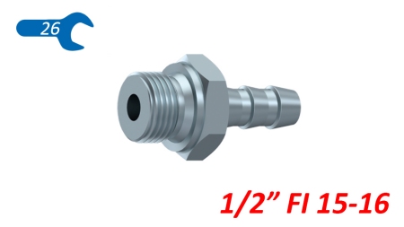 HYDRAULISK HANEANSLUTNING 1/2 FÖR GUMMISLANG Φ 15-16