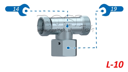 HYDRAULISK T-KOPPLING L-10 MED CENTRAL SVÄNGMUTTER M16X1,5