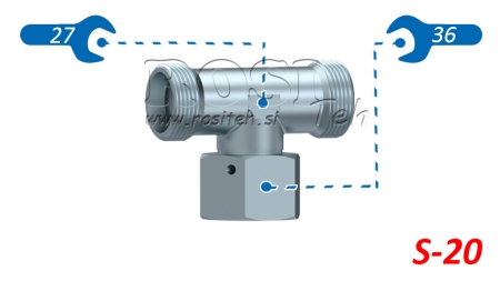 HYDRAULISK T-STYKKE S-20 MED CENTRAL DREJELIG MØTRIK M30X2