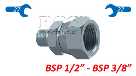 RIDUTTORE IDRAULICO CON DADO GIREVOLE BSP  1/2-BSP 3/8