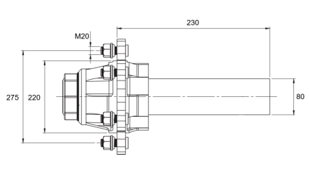 HALVAXEL UTAN BROMSAR - 5500 kg (8 SKRUVAR) - 230 mm