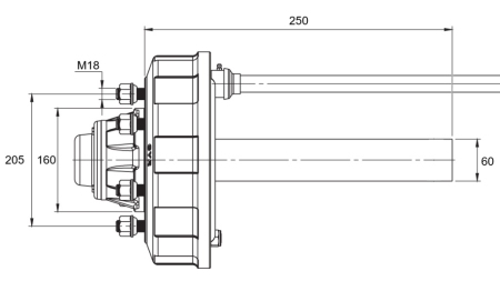 FÉLTENGELY FÉKKEL - 2700 kg (6 CSAVAR) - 250 mm