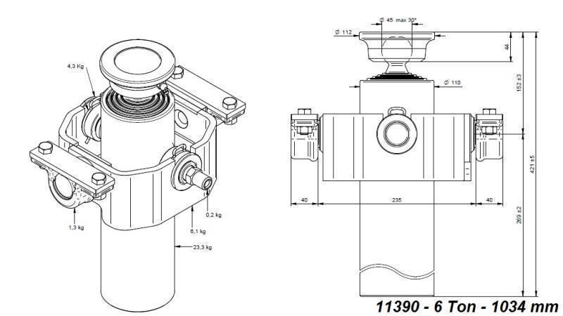 TELESCOPISK CYLINDER KOMPAKT 4 GRADER 1034mm x110 -KULA
