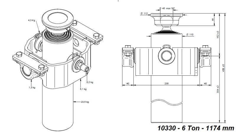 TELESCOPISK CYLINDER KOMPAKT 4 GRADER 1174mm x110 -KULA
