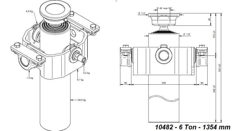 TELESCOPISK CYLINDER KOMPAKT 4 GRADER 1354mm x110 -KULA