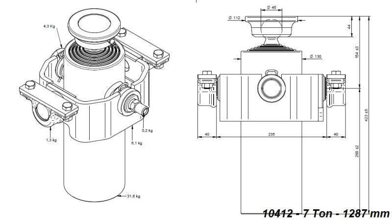 TELESCOPISK CYLINDER KOMPAKT 5 STEG 1287mm x125 -KULA